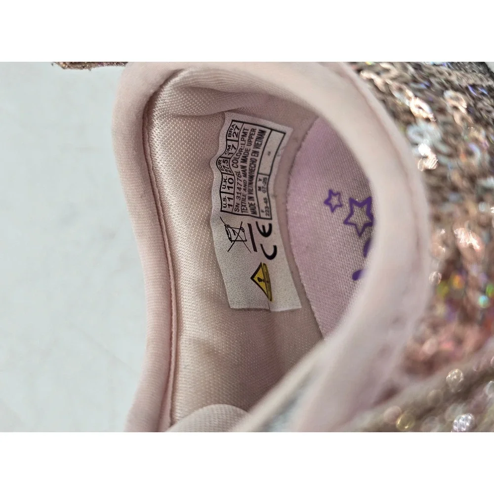 Skechers Twinkle Toes Sneakers Girls Size 11 Light Pink Multi Sequin - Excellent